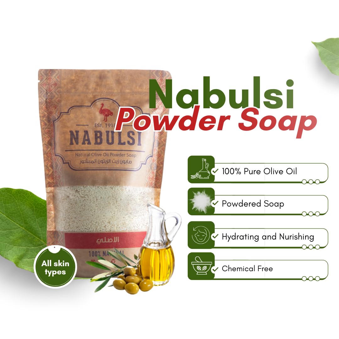 Virgin Olive Oil Nabulsi Soap Powder - 250g 100% Pure Olive Oil Soap Powder for Face & Body - Traditional Soap Powder with Real Scent - Chemical Free Soap Powder for Men & Women (Original)