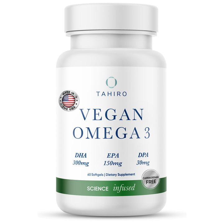 TAHIRO Vegan Omega-3 Softgels - Plant-Based Supplement with DPA, DHA & EPA - Nutrients for Men, Women and Pregnant Women - Supports Brain Health - Prenatal & Joint Supplements, 1000mg