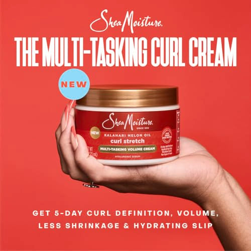 SheaMoisture Curl Stretch Shampoo, Conditioner, Volume Cream, and Refresher Spray with Kalahari Melon Oil and Hyaluronic Serum - Hydrates, Repairs Breakage, Detangles, Minimizes Shrinkage, 4 Pack