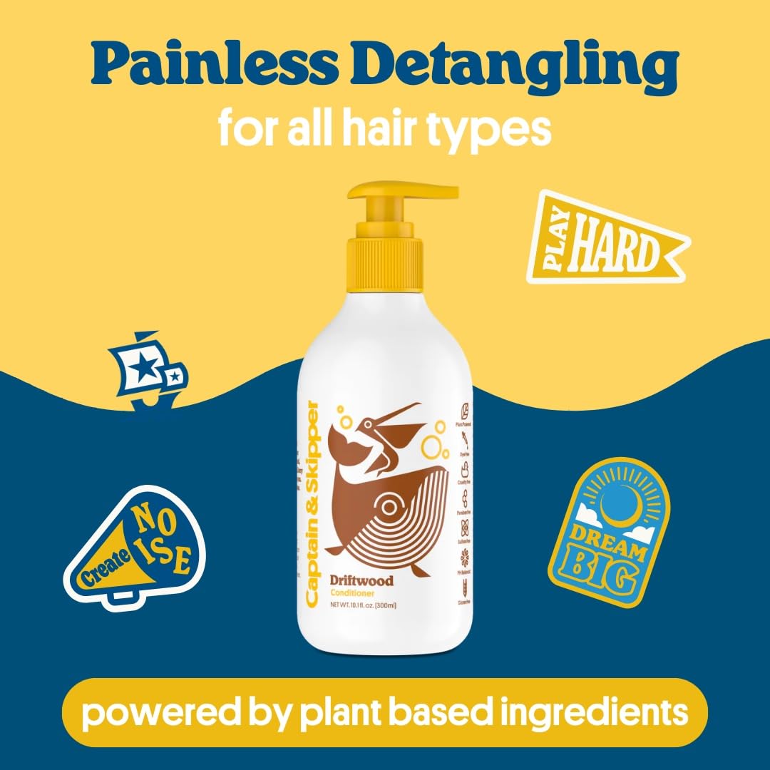 Captain & Skipper Conditioner | Kids Conditioner | Gentle Detangling & Moisturizing | For All Hair types | Sulfate Free, Dye Free, Paraben Free, Non-toxic | Driftwood Scent