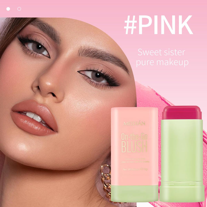 Multi-Use Blush Stick,Cream Contour Stick, for Sculpt the Cheeks, Waterproof Natural Nude Makeup,Tinted Solid Moisturizer Stick for Eyes Lips Cheek (Pink, 0.6.oz)