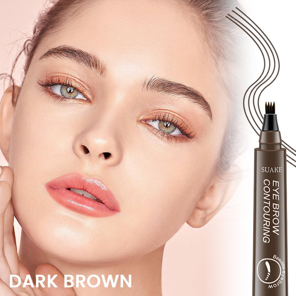 Kaely 2Pcs Eyebrow Pencils for Women, 4 Tip Magical Precise Waterproof Brow Pen, Suake Microblading Eyebrow Contouring Pen, lapiz de cejas 3d Eye Brow Gel, 24h Smudge Proof, 02 Dark Brown