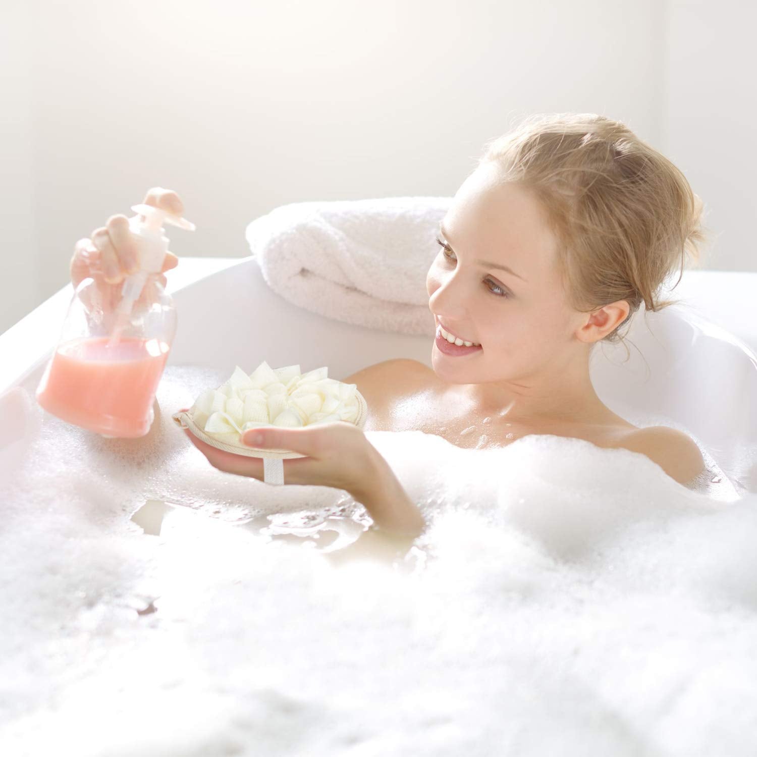 6 Pieces Bath Shower Pouf Sponge Mesh Pouf Shower Ball Exfoliating Body Loofah Shower Scrubber Ball Shower Glove with Flower Bath Ball (Beige)