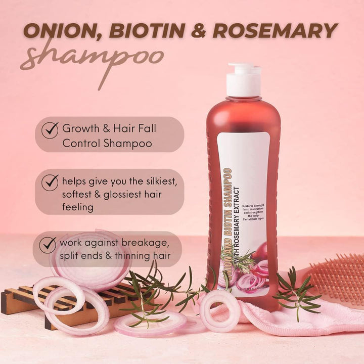 Onion, Biotin and Rosemary Shampoo and Treatment Set - Silicone Free, for Hair Loss, Thinning and All Hair Types