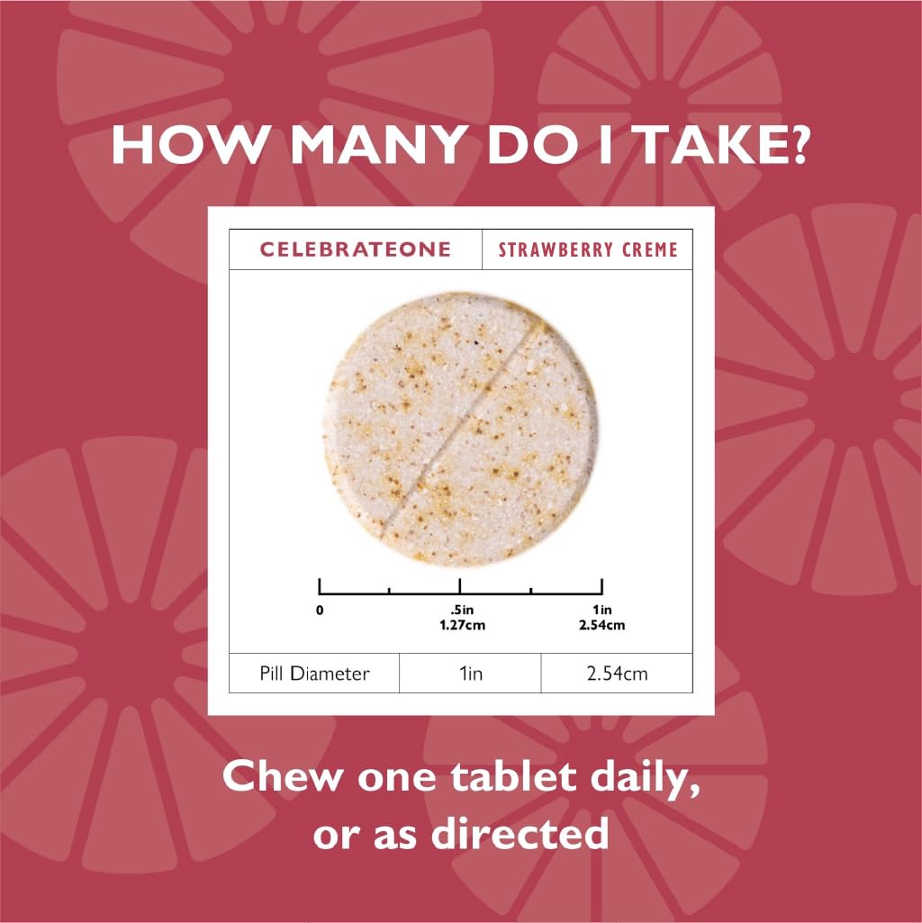 Celebrate Vitamins CelebrateONE Chewables, Iron Free - One A Day Bariatric Multivitamin, Essential Vitamins & Minerals - Gastric Bypass & Sleeve Gastrectomy Supplement - Strawberry Creme (30 Tablets)