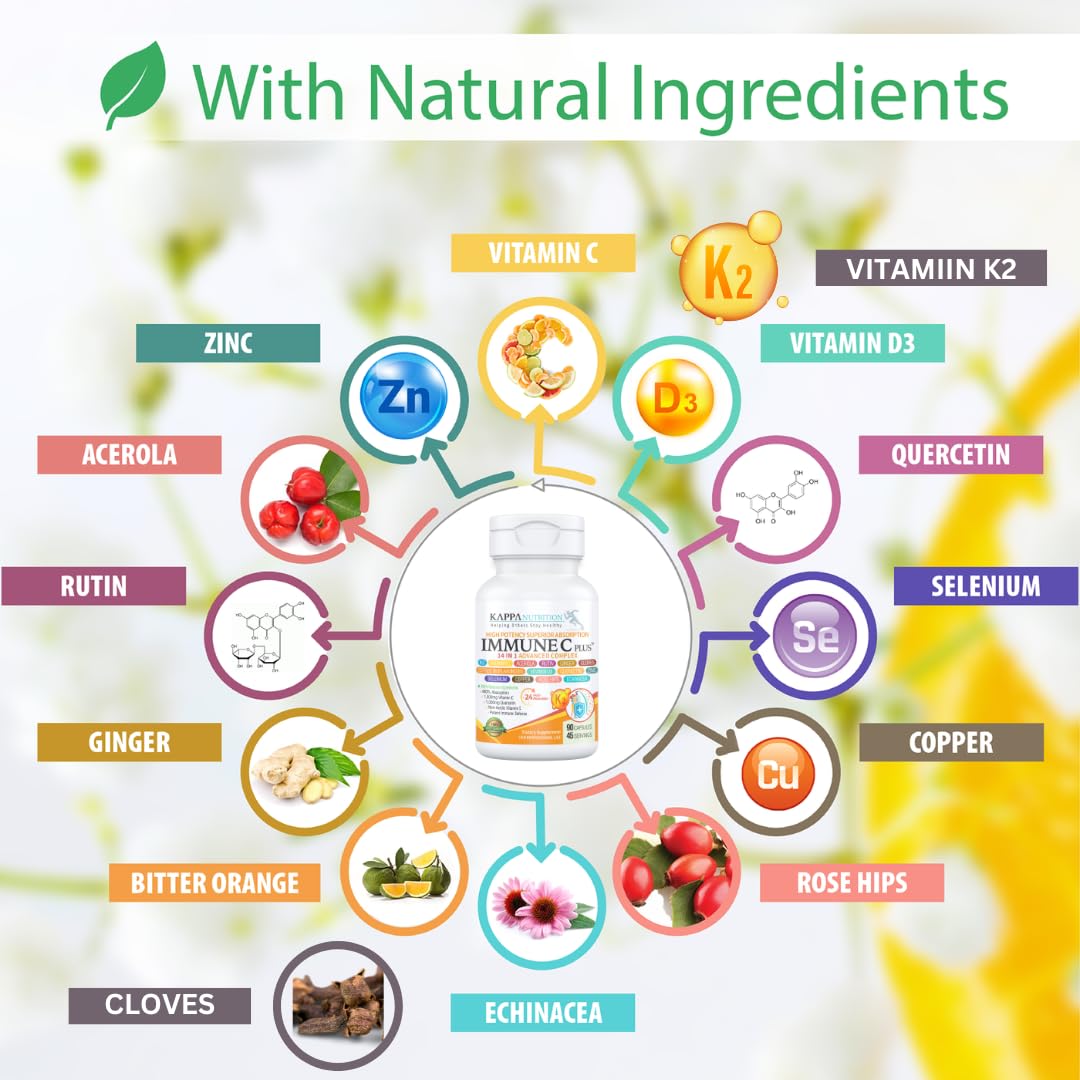 Quercetin 1,000mg, Vitamin C 1,000mg, Zinc 50mg, Vitamin D3 5,000iu, Selenium, Copper, Acerola, Ginger, Rutin, Bitter Orange, Rose Hips, Echinacea, Immune C Plus, 14 in 1 Immune C Plus (60 Count)