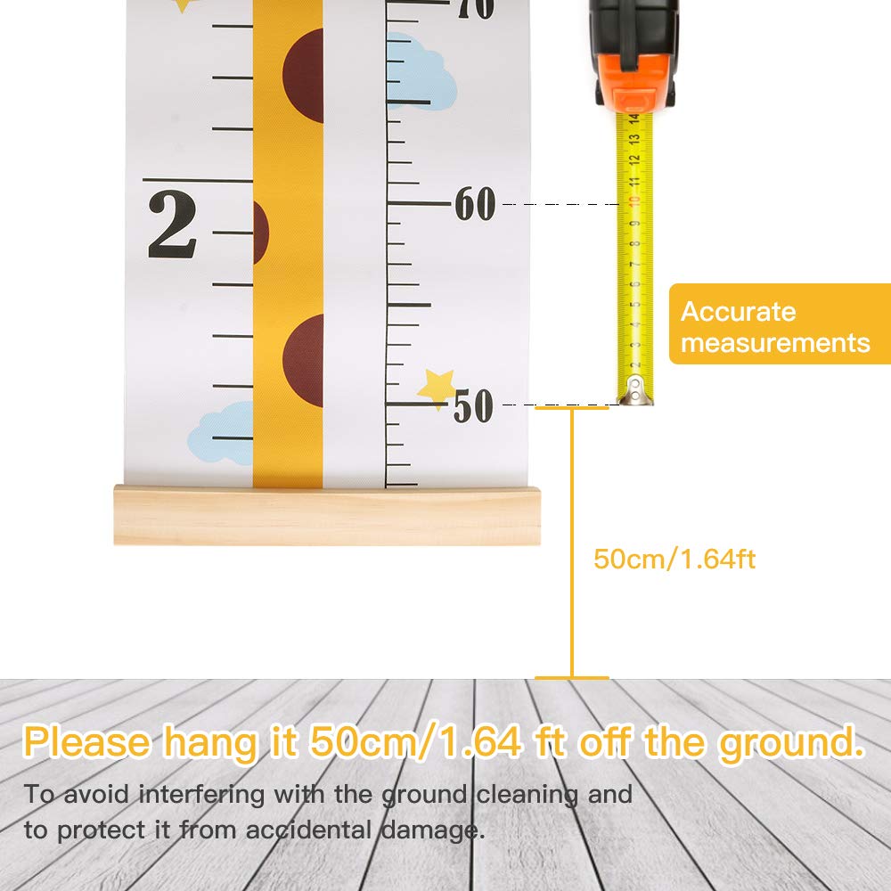 Baby Height Growth Chart, Canvas Height Chart for Kids Baby Child Toddler Boys Girls, Wood Growth Chart for Wall Room Nursery Decor, Hangable and Removable Waterproof Measuring Wall Ruler for Bathroom