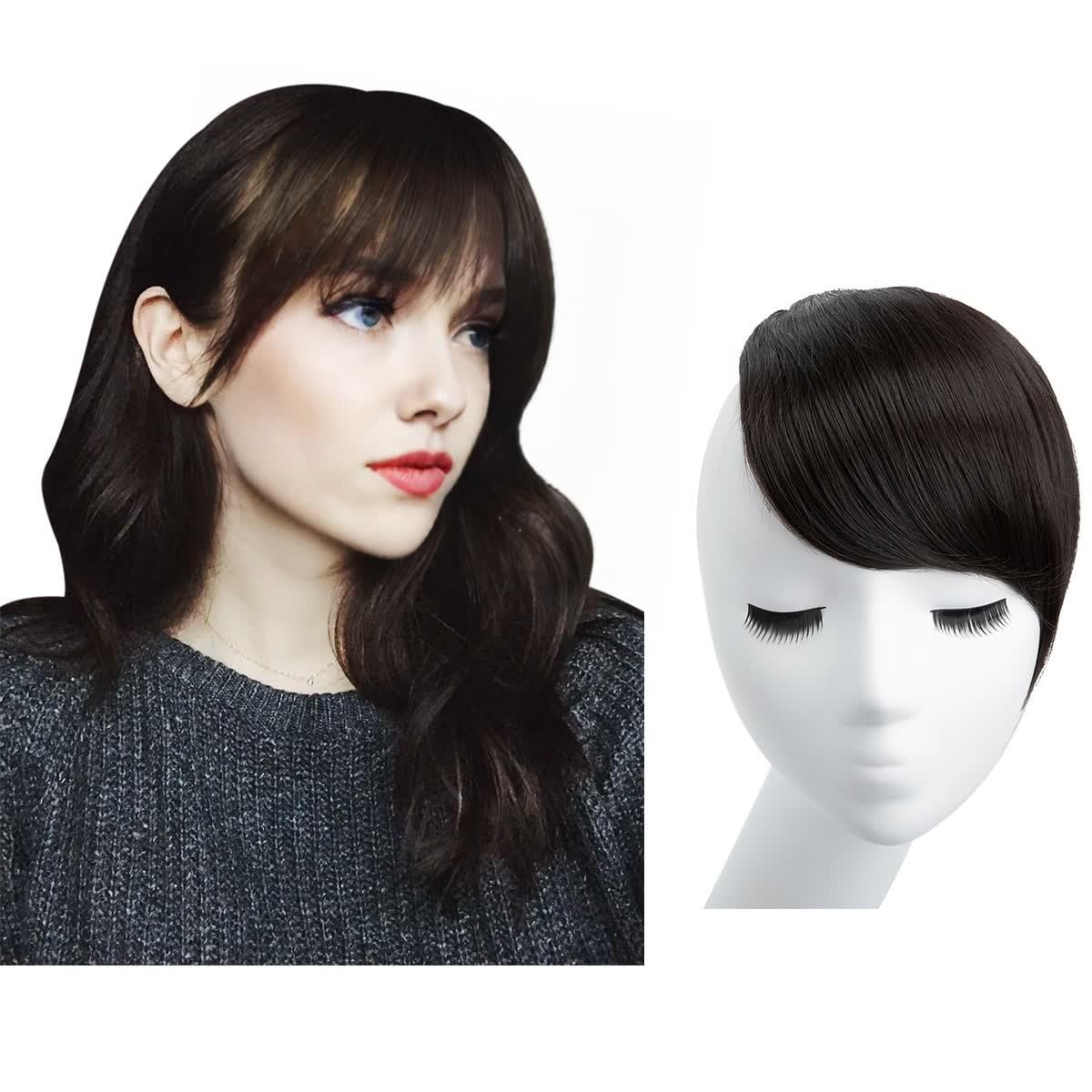4# dark brown : SARLA Hair Synthetic Bang Hairpieces Clip In Side Swept Bangs Extension B2 (4# dark brown)