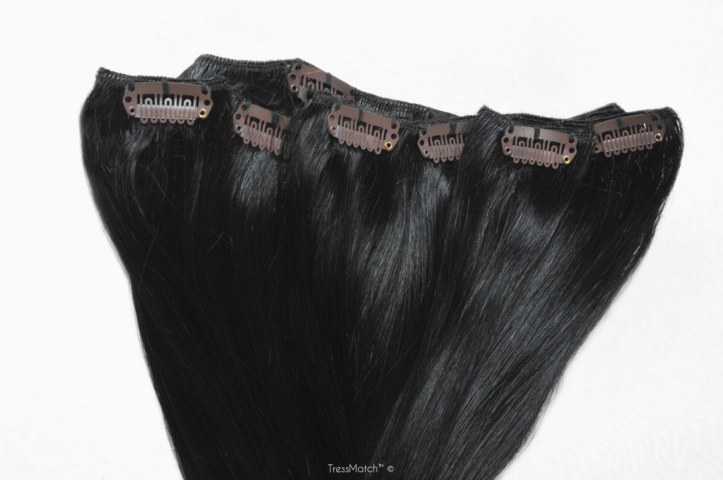 Tressmatch 16 18 Remy(Remi) Human Hair Clip In Extensions Off Black (Color #1b) 9 Pieces(Pcs) Full Head Volume Set Thick To Ends [4.3oz/123grams]