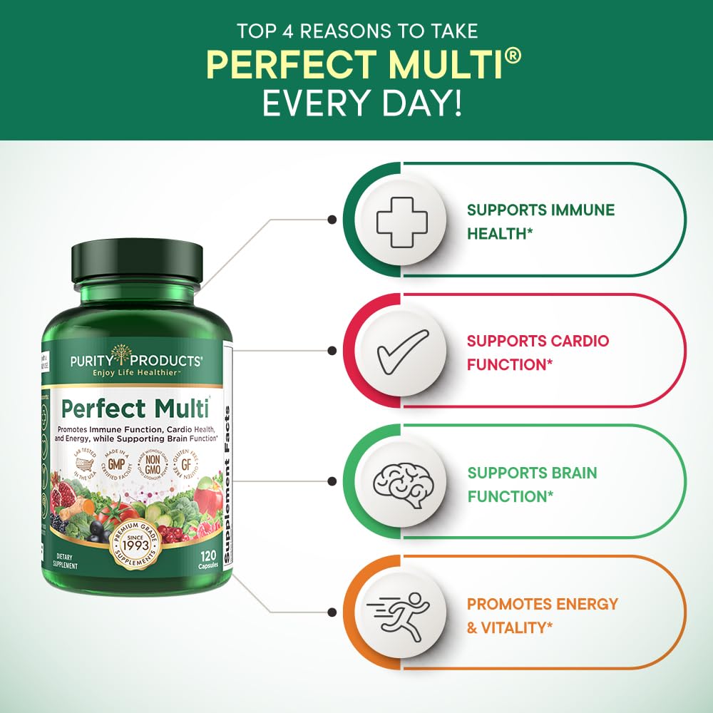 Purity Products Perfect Multi - Multivitamin Packed with Vitamins, Minerals and Phytonutrients - 60 Breakthrough Nutrients - Support for Healthy Immunity, Normal Energy Levels - 120 Capsules (1)