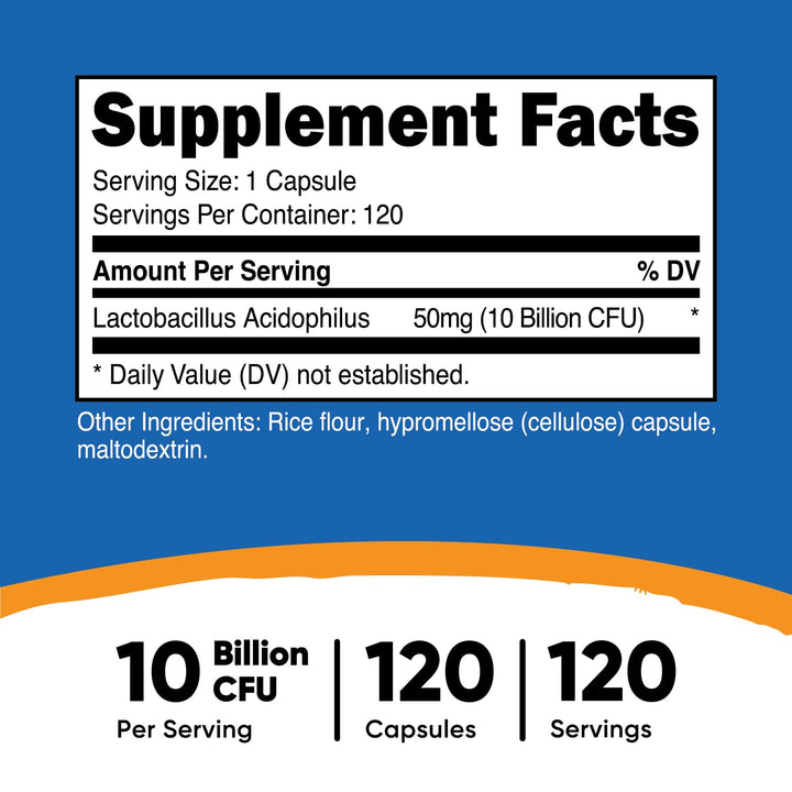 Nutricost Lactobacillus Acidophilus 10 Billion CFU, 120 Vegetarian Capsules