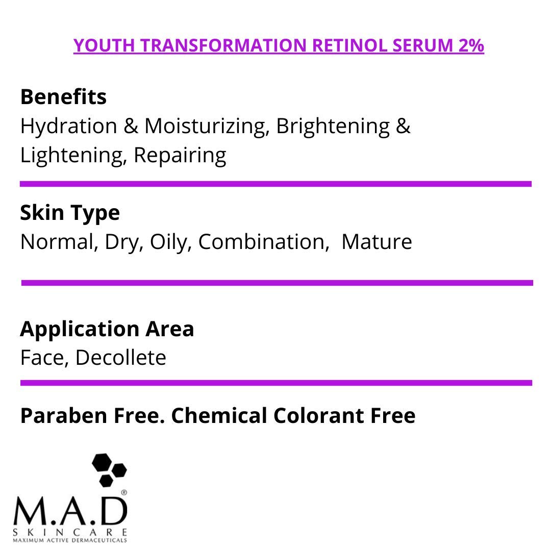 M.A.D Skincare Anti Aging Youth Transformation Retinol Serum 2%