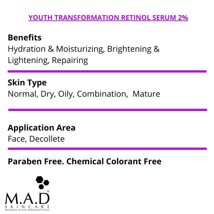 M.A.D Skincare Anti Aging Youth Transformation Retinol Serum 2%