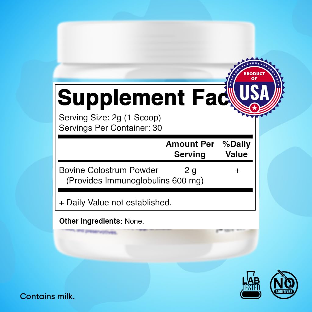 Vitamatic Bovine Colostrum Powder - Supplement for Gut Health, Hair Growth, Beauty, Muscle Recovery, & Immune Support - Easy to Mix - 30 Servings (Unflavored) (30 Servings, Unflavored)