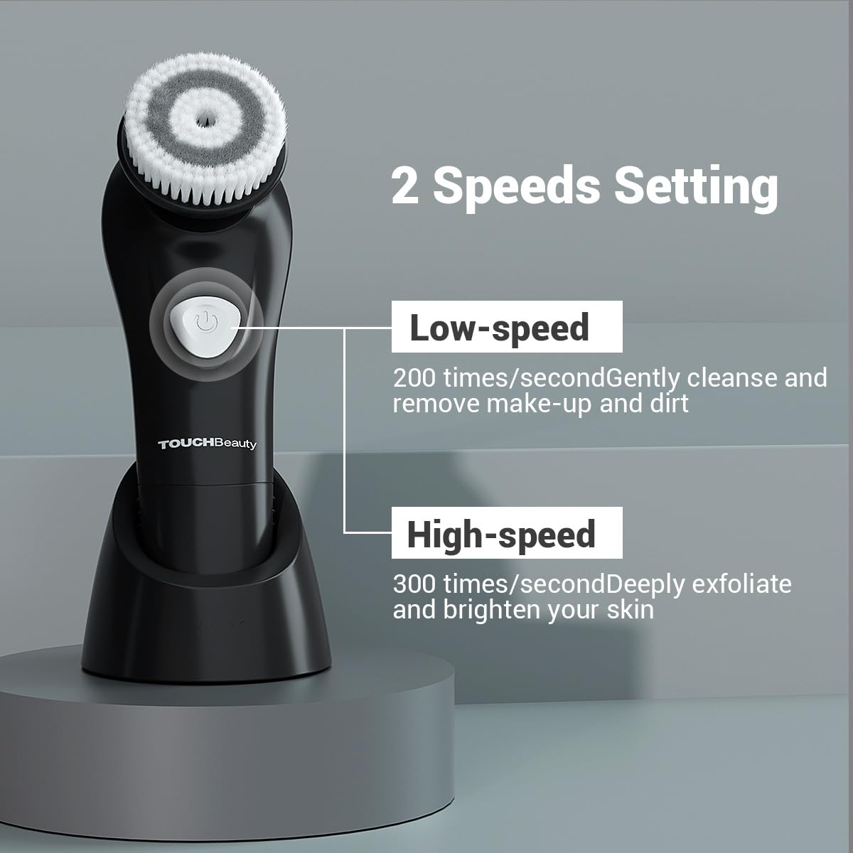 Black: Touchbeauty Sonic Vibration Face Cleansing Brush Skin Cleansing Technology With 2 Working Speed, Waterproof Facial Exfoliator Massager Device Gary Tb-1487