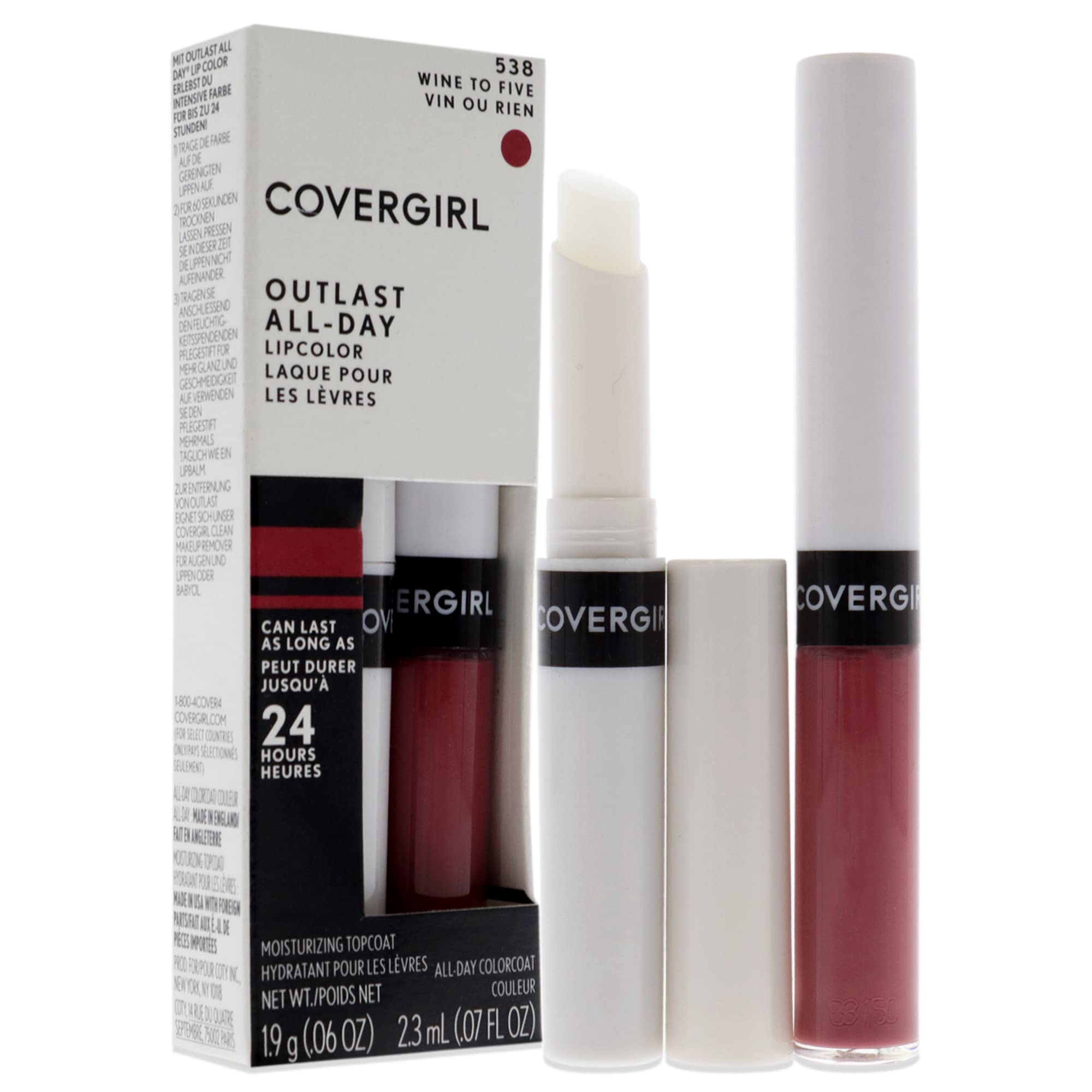COVERGIRL Outlast All-Day Moisturizing Lip Color, 1 Tube (.06 oz), Wine to FIve Color, Moisturizing Lipstick, Long Lasting (packaging may vary)