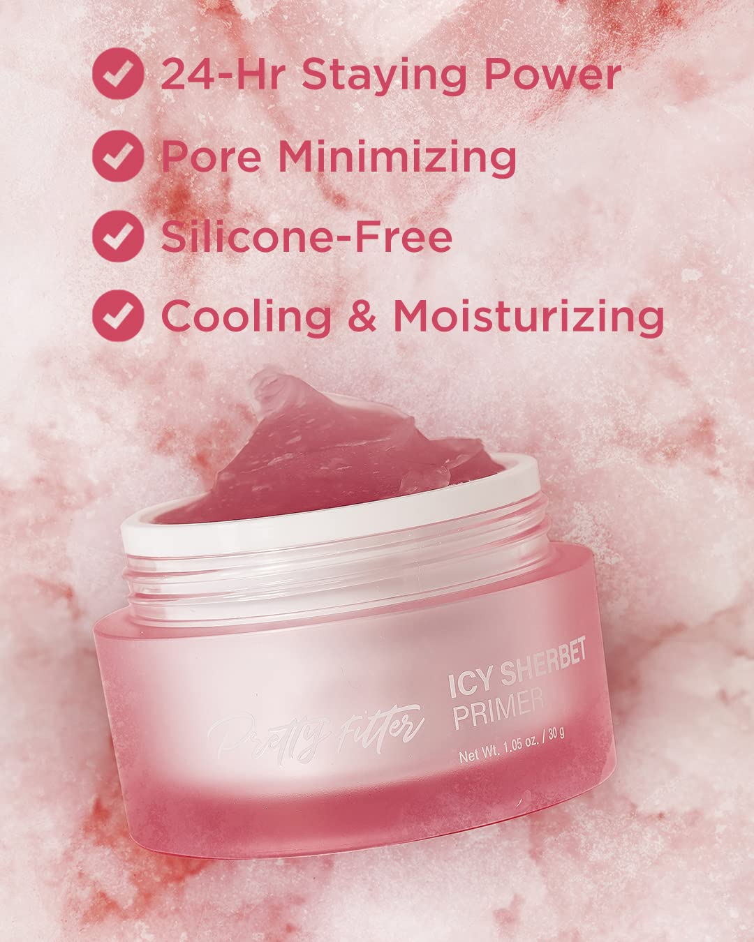 TOUCH IN SOL Icy Sherbet Primer 1.05 fl.oz. - Hydrating Primer Face Makeup for Dry or Oily Skin - Silk Pore and Wrinkle Minimizer - Silicone and Oil Free Gel Formula with Cooling Effect