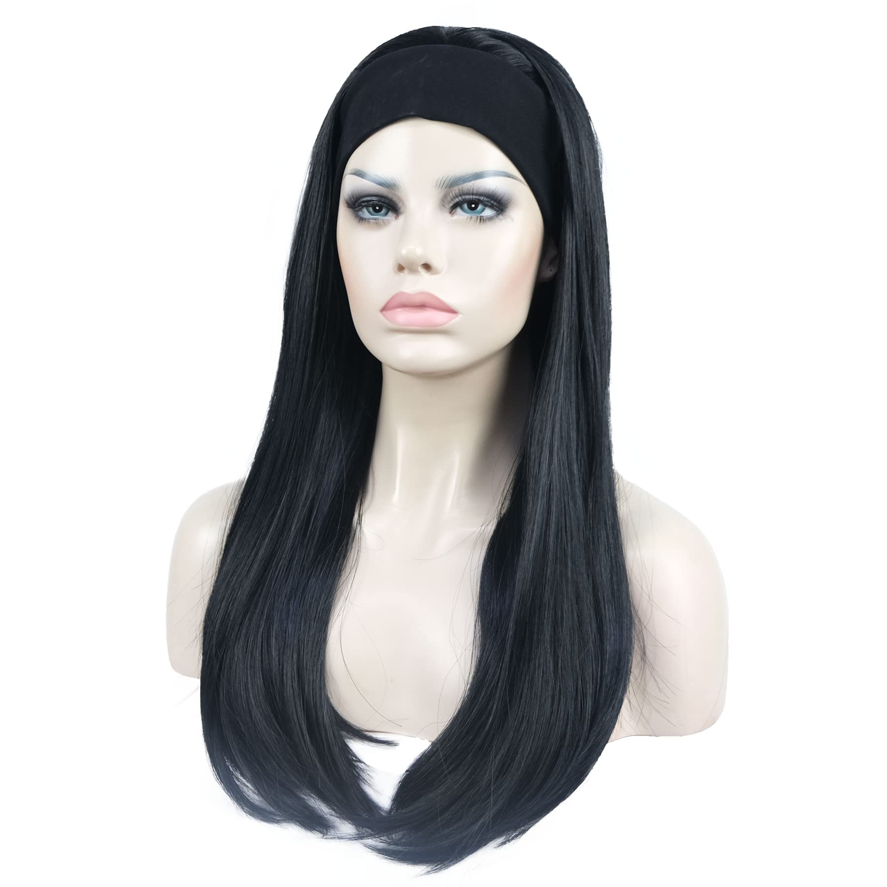 #1-Black: Aimole Long Straight 3/4 Women'S Wigs Hair Piece Synthetic Hair With Black Headband(1-Black)