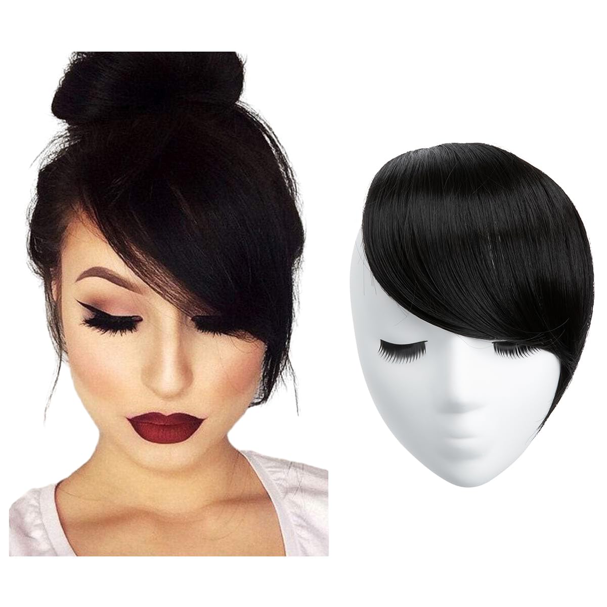 SARLA 2# Off Black: Sarla Synthetic Hairpieces, False Bangs Clip In Bangs Side Swept Bangs Extension B2 (2# Natural Black)