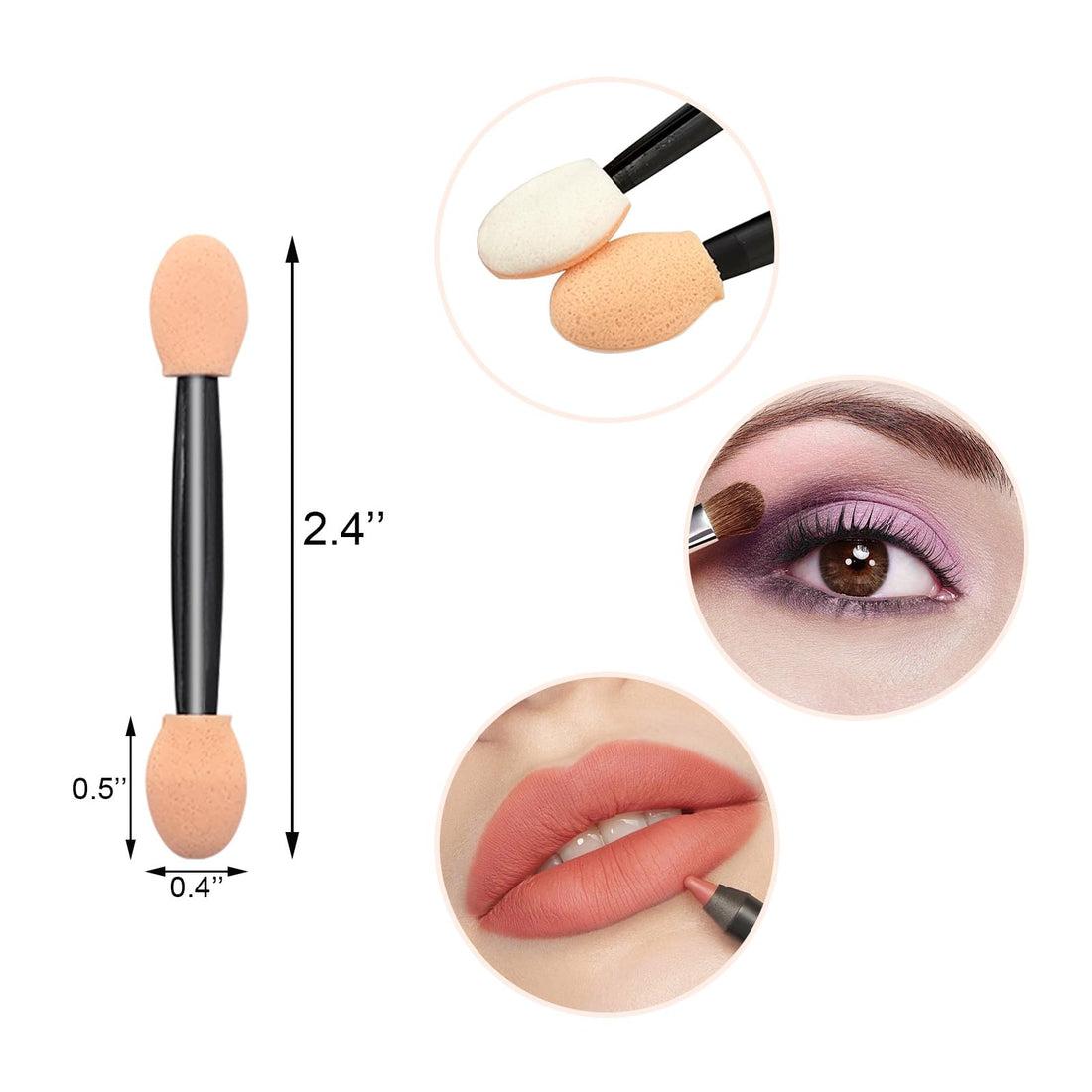 Juxiamal 50pcs Disposable Dual Sided Eyeshadow Brushes, Eye Shadow Applicator Sticks, Soft and Comfortable Sponge Tipped Eye Make up Applicators