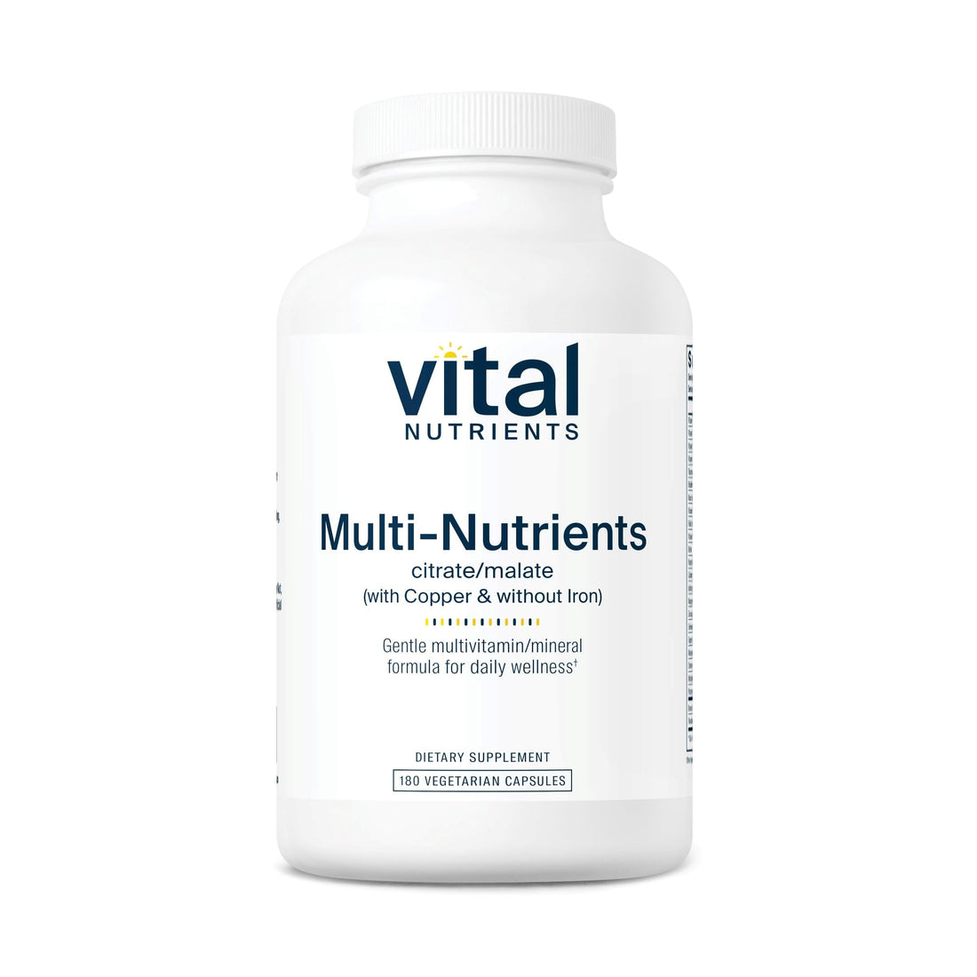 Vital Nutrients - Multi-Nutrients 2 - Citrate/Malate Formula (with Copper and Without Iron) - Multi-Vitamin/Mineral, Potent Antioxidants, Gentle Bioavailable Form - 180 Vegetarian Capsules per Bottle