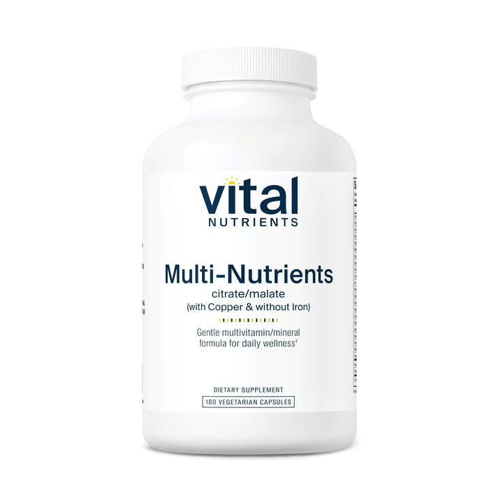Vital Nutrients - Multi-Nutrients 2 - Citrate/Malate Formula (with Copper and Without Iron) - Multi-Vitamin/Mineral, Potent Antioxidants, Gentle Bioavailable Form - 180 Vegetarian Capsules per Bottle