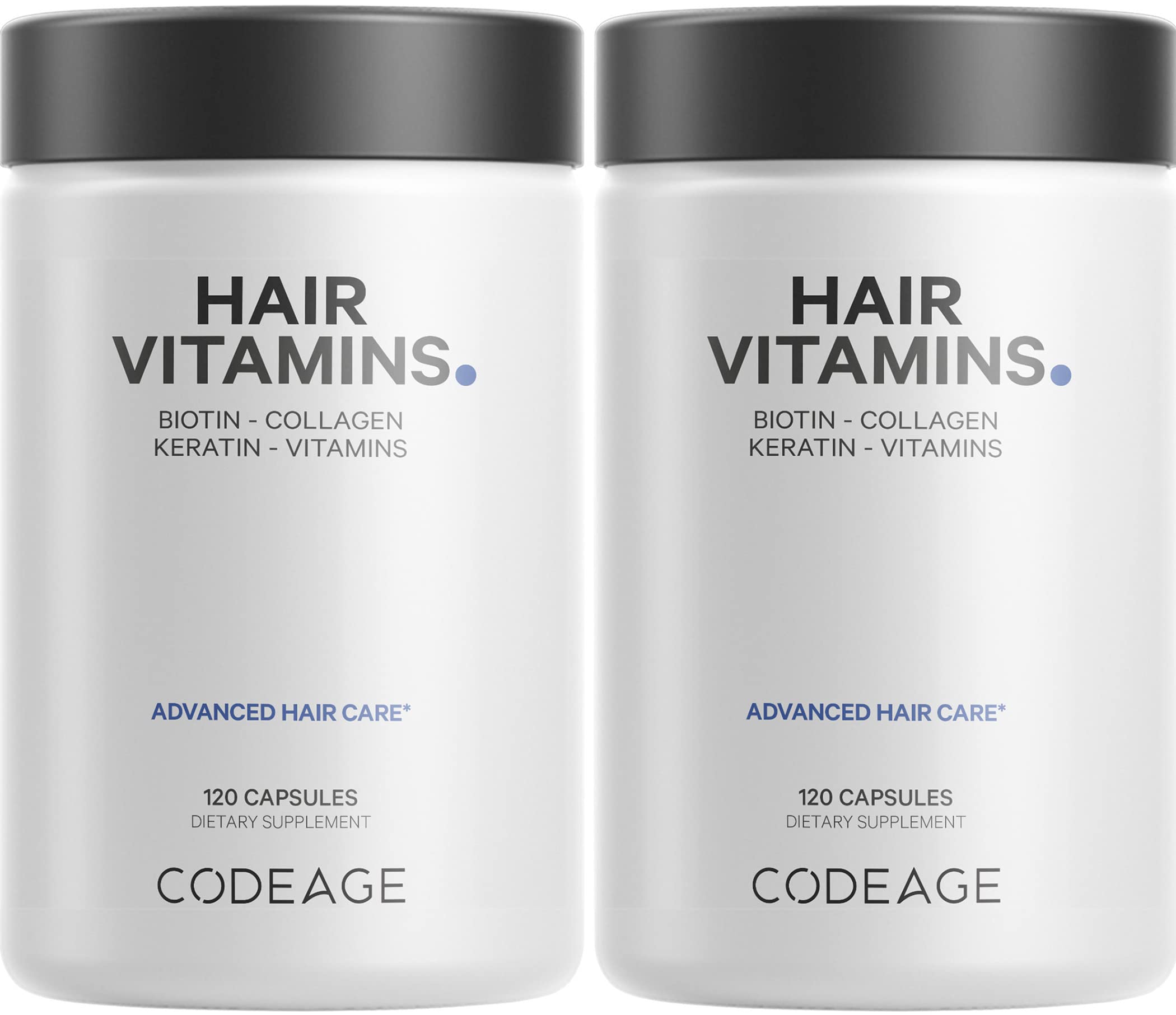 Codeage Hair Vitamins 10000 mcg Biotin, Keratin, Collagen, Vitamin A, B12, C, D3, E, Zinc, Turmeric, Probiotics, Enzymes, Inositol - Hair Care Support - Healthy Hair Supplement Pills - 2 Pack