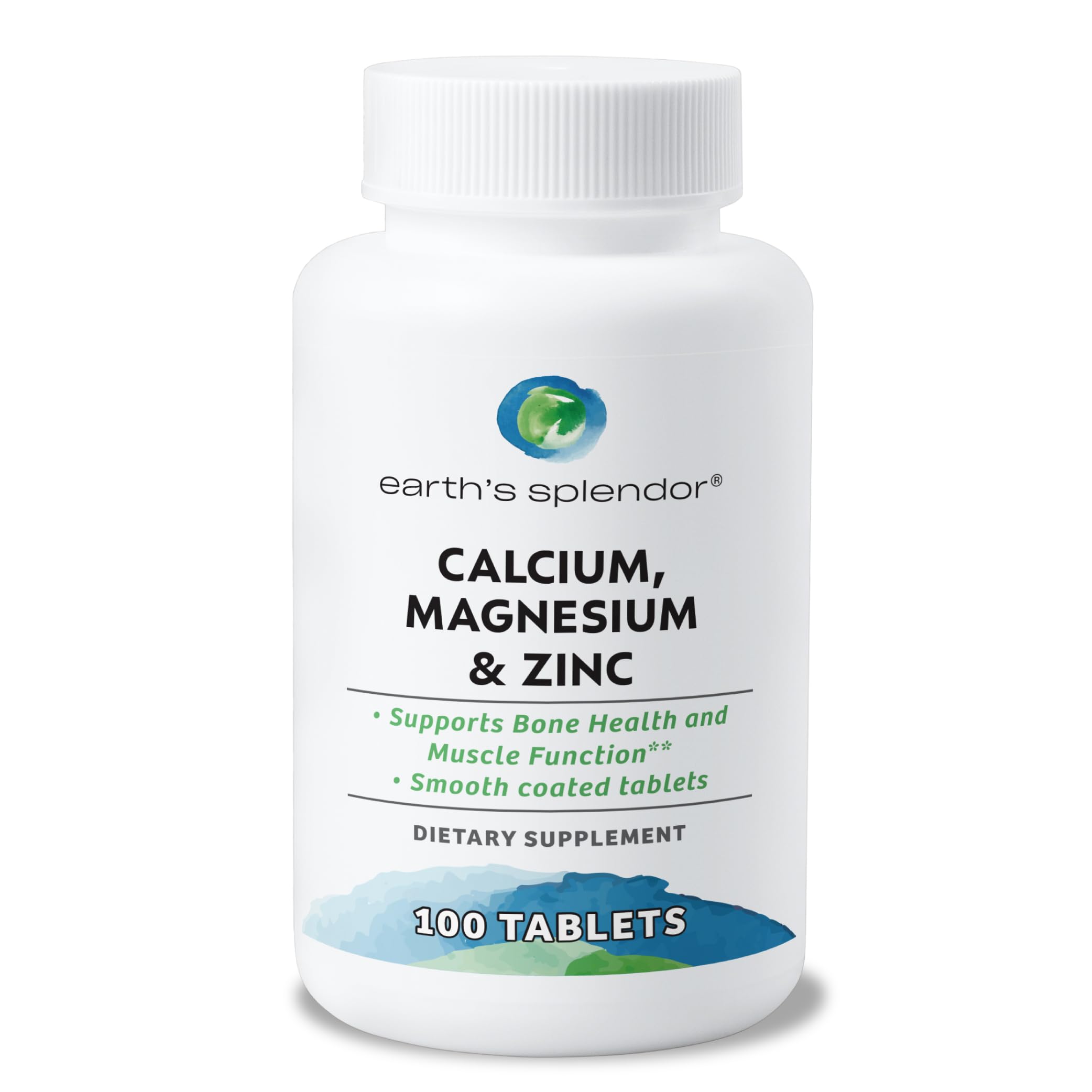 Earth's Splendor 1000 mg Calcium, 400 mg Magnesium, and 15 mg Zinc, Heart and Immune System Health, Bone and Muscle Support Dietary Supplement, 100 Tablets 1 + Month Supply