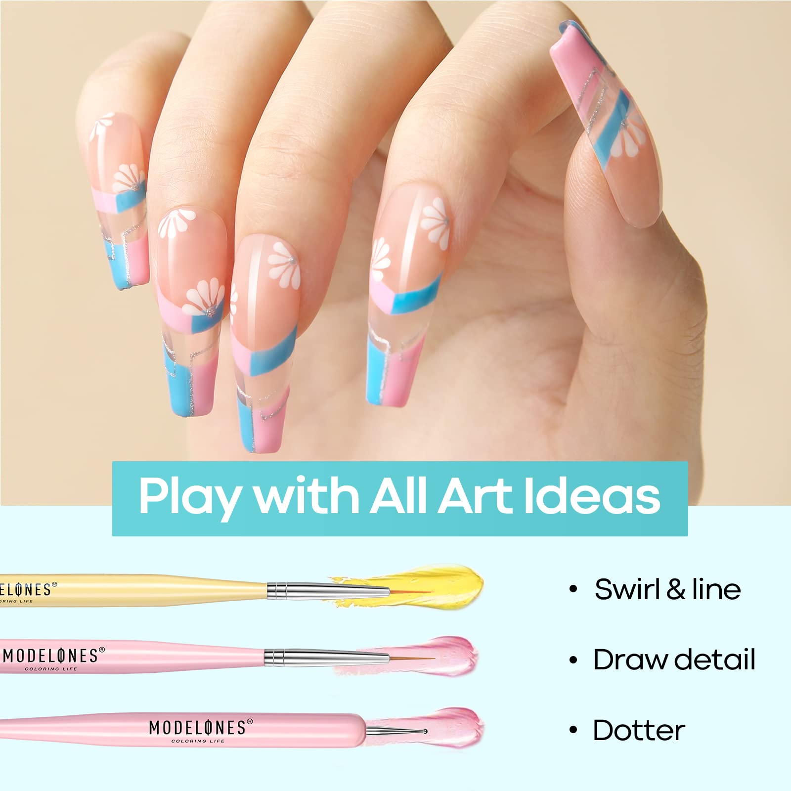 Modelones Nail Art Brushes Set, Nail Art Design Pen Painting Tools with Nail Extension Gel Brush, Nail Art Liner Brush and Nail Dotting Pen for Gel Polish Manicure Salon DIY at Home
