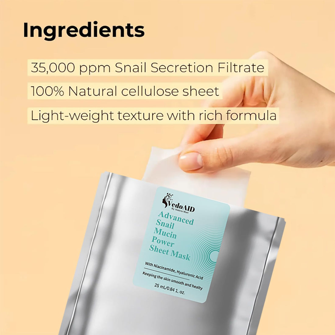 VedoAID (10pc) Advanced Snail Mucin Power Sheet Mask, 0.84 fl oz/pc.