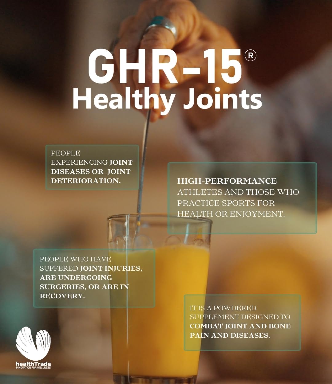 GHR-15 HEALTHY JOINTS Collagen Peptides, Collagen Types I & II, Glucosamine, Chondroitin, MSM, Hyaluronic Acid, Turmeric, Aloe Vera, Vitamins C, D, Zinc, Calcium, Magnesium