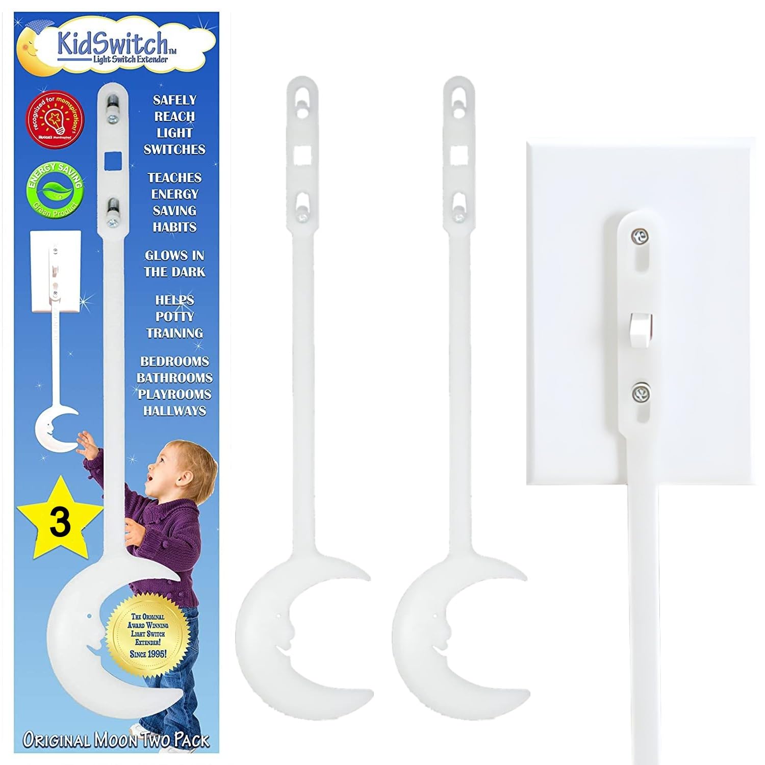 Kidswitch Light Switch Extender for Kids (3 Pack) - Glow in The Dark Toddler Light Switch - Kids Light Switch Extender - Quick Install, Easy Grab Extension, Award Winning