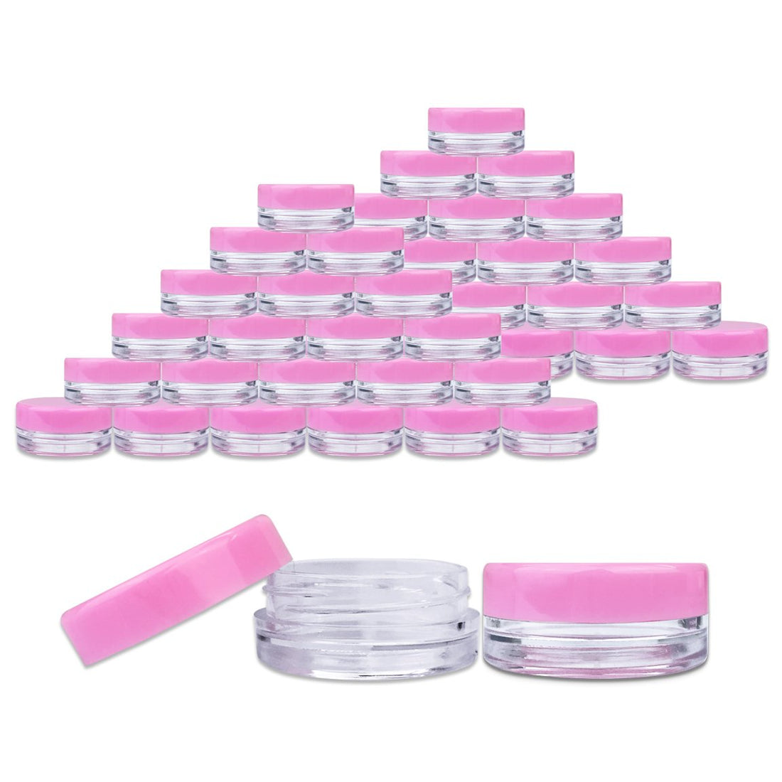 Beauticom® 3G/3ML High Quality Round Clear Jars with Pink Lids for Acrylic Powder, Rhinestones, Charms and Other Nail Accessories - BPA Free (Quantity: 100 Pieces)