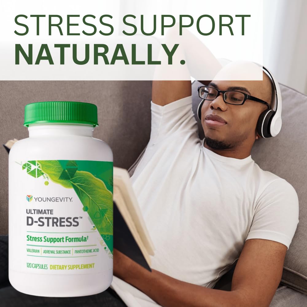 Youngevity Ultimate D-Stress™ – Natural Stress Relief Supplement with Magnesium, Valerian Root Extract, and B Vitamins – Supports Adrenal Health and Nervous System – 120 Capsules