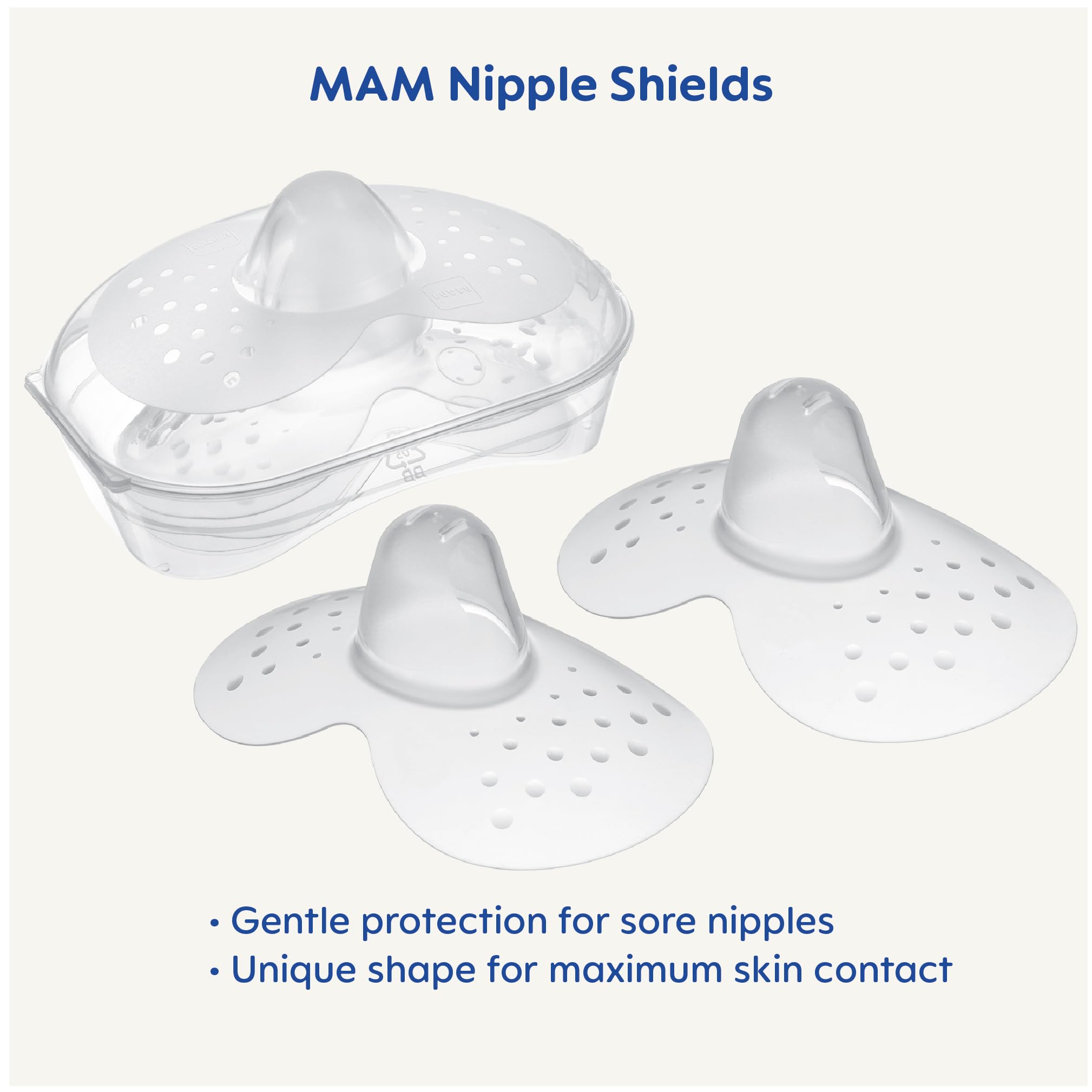 MAM Breastfeeding Nipple Shields with Sterilizing Storage Case, Nipple Shields for Nursing Newborn, Size 3 Large 23mm, 2-Count, Clear