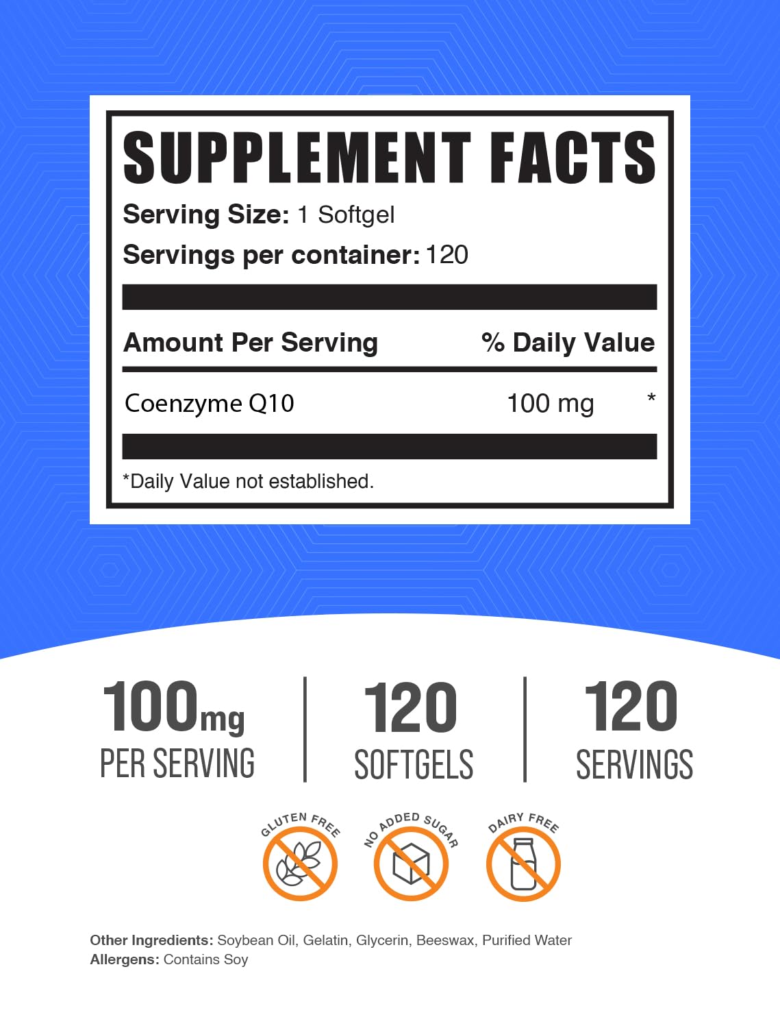 BulkSupplements.com CoQ10 100mg Softgels - Coenzyme Q10 100mg Supplement, Co Q-10 Softgels - Heart Health Support, Gluten Free, 1 Softgel per Serving, 120 Count (Pack of 1)