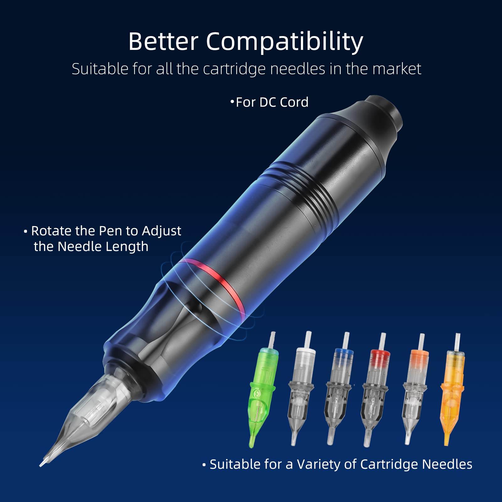 Rotary Tattoo Machine, ATOMUS Tattoo Pen Style Cartridge Machine Gun Liner Shader with DC Cord 9000r/m Motor Zinc Alloy Tattoo Machine Kit for Body Art Tattoo (Champagne)