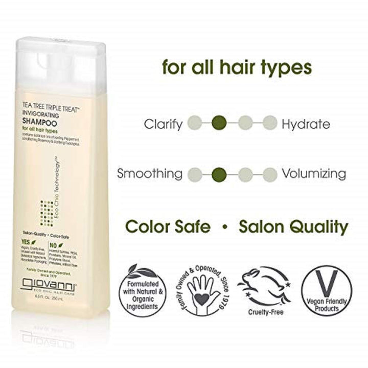 Giovanni Invigorating Shampoo Tea Tree Triple Treat 8.5-Ounce Bottles (Pack of 3)