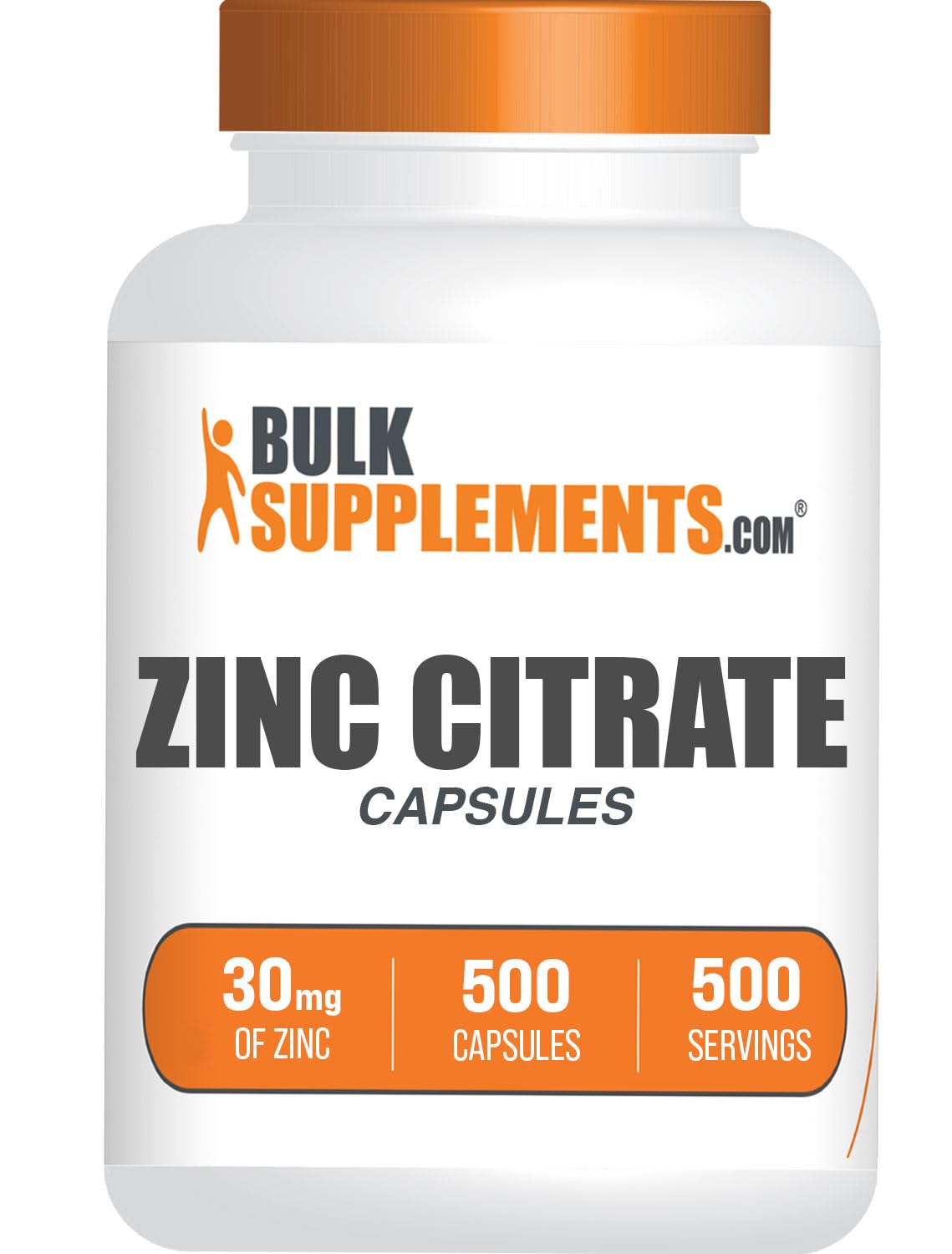 BulkSupplements.com Zinc Citrate Capsules - Zinc Supplements, Zinc 30mg, Zinc Capsules - Immune Support Supplement, Gluten Free, 1 Capsule per Serving, 500 Capsules (Pack of 1)