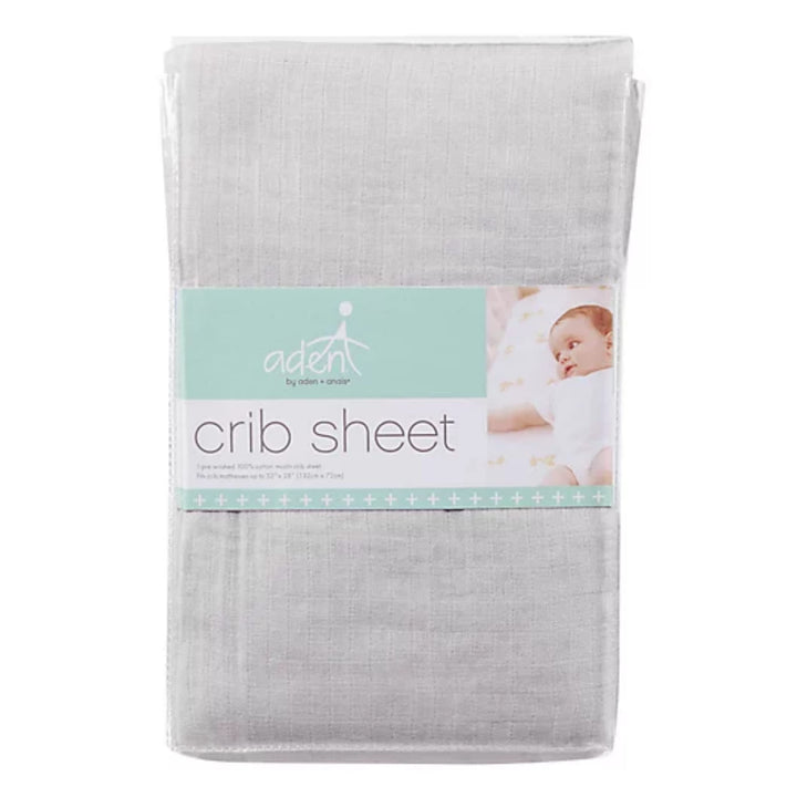 aden + anais Essentials Classic Crib Sheet, 100% Cotton Muslin, Super Soft & Breathable, Tailored Snug Fit, Solid Dyed Grey