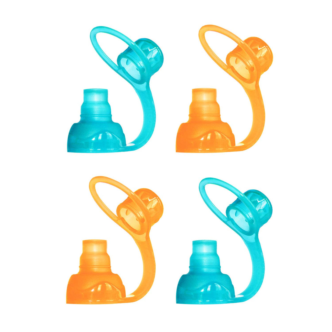 ChooMee SoftSip Food Pouch Top | Baby Led Weaning | No Spill Flow Control Valve, Protects Childs Mouth, 100% Silicone, BPA Free | Orange Aqua, 4 CT