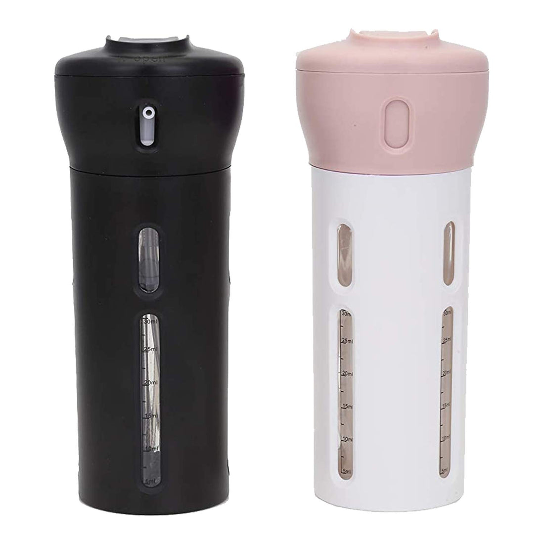 Travigo 4-in-1 Travel Bottle Dispenser, TSA Approved,Includes Four Empty Reusable 1.4 oz. (40 mL) Cosmetic Toiletry Containers for Sanitizer, Soap, Lotions, Skincare, Makeup Products (Black Pink)