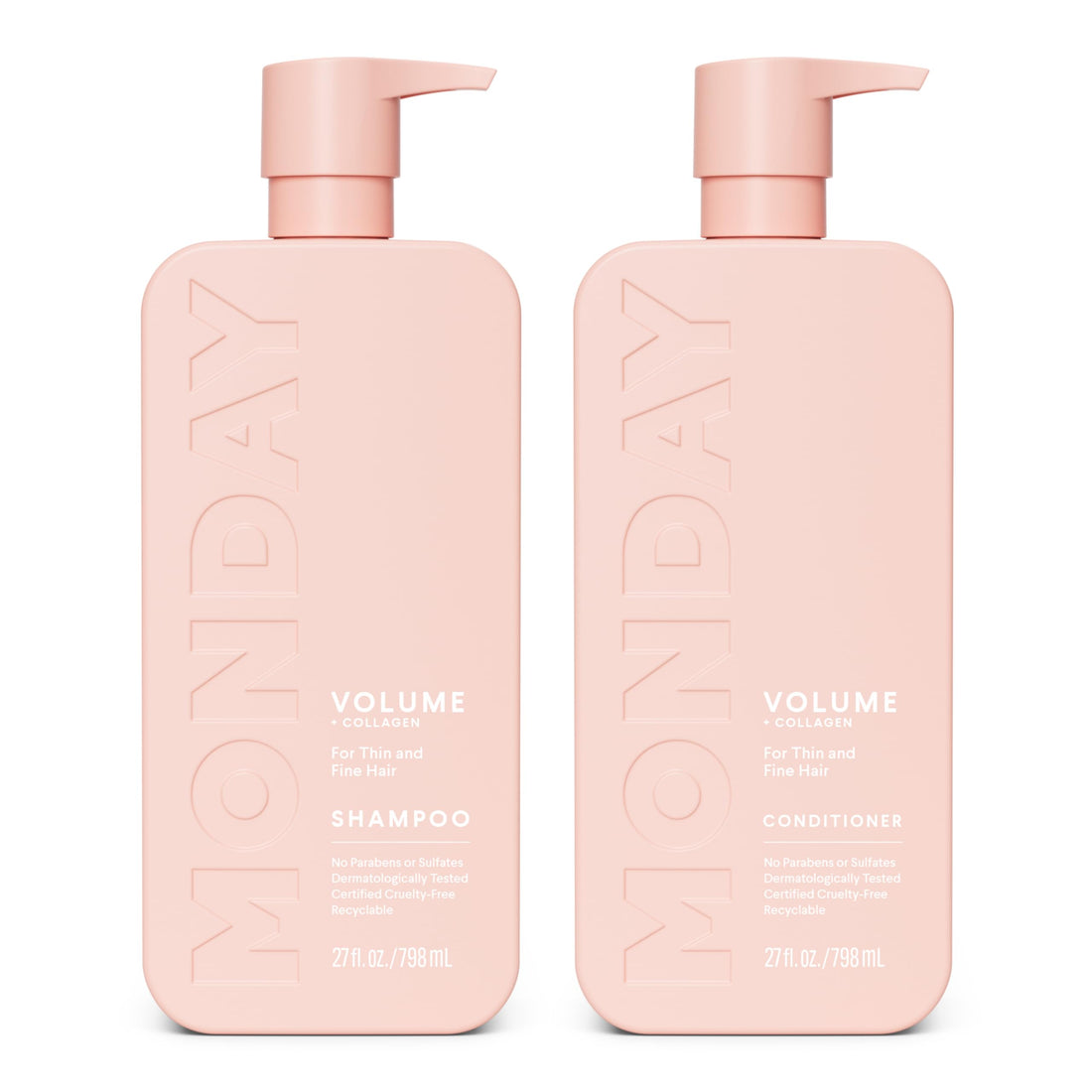 MONDAY HAIRCARE Volume Shampoo + Conditioner Set (2 Pack) 27oz Each for Thin, Fine, and Oily Hair, Made from Coconut Oil, Ginger Extract, & Vitamin E, 100% Recyclable Bottles