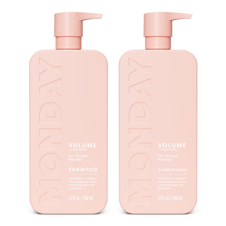 MONDAY HAIRCARE Volume Shampoo + Conditioner Set (2 Pack) 27oz Each for Thin, Fine, and Oily Hair, Made from Coconut Oil, Ginger Extract, & Vitamin E, 100% Recyclable Bottles