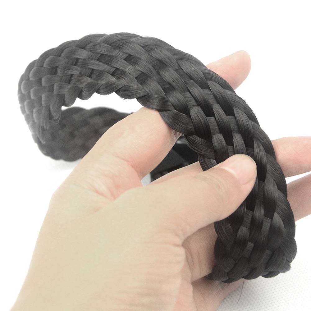 aHairBeauty 8 Plaited Braided Headband Hair Band Synthetic Hairpieces Braid Wig Piano Two Tone Colors Accessories for Women Girl Wide 1.2 Inch (Brown Black #1B/6B)