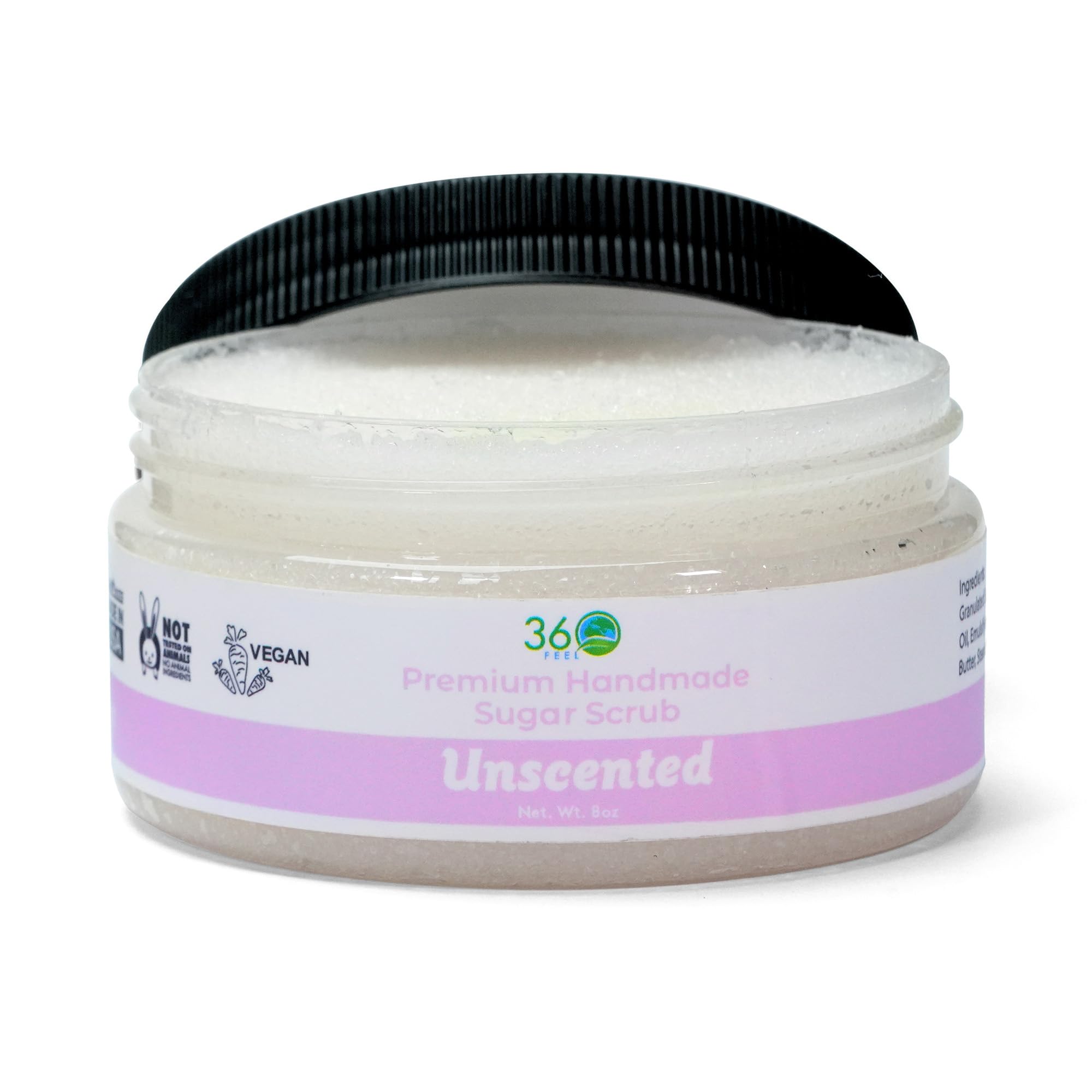 360Feel Fragrance Free Sugar Body Scrub - Suitable for Acne Scars and Stretch Marks - Foot Scrub - Great Gifts For Women - 8 Fluid Ounce