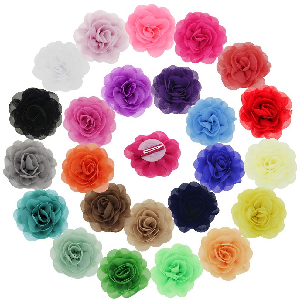 inSowni 24PCS Alligator Hair Clips 3 Chiffon Flower Barrettes Hair Bow Accessories for Toddlers Baby Girl Kids