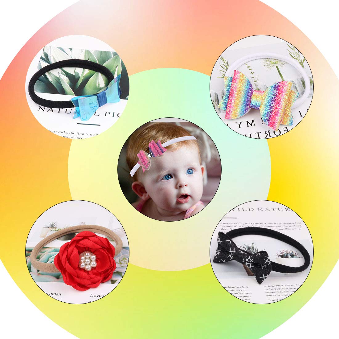 XIMA 40 Pack Black DIY Nylon Headbands, Baby And Newborn Ealstic Hair Bands for Baby Girls Hair Accessories(Black-40pcs)