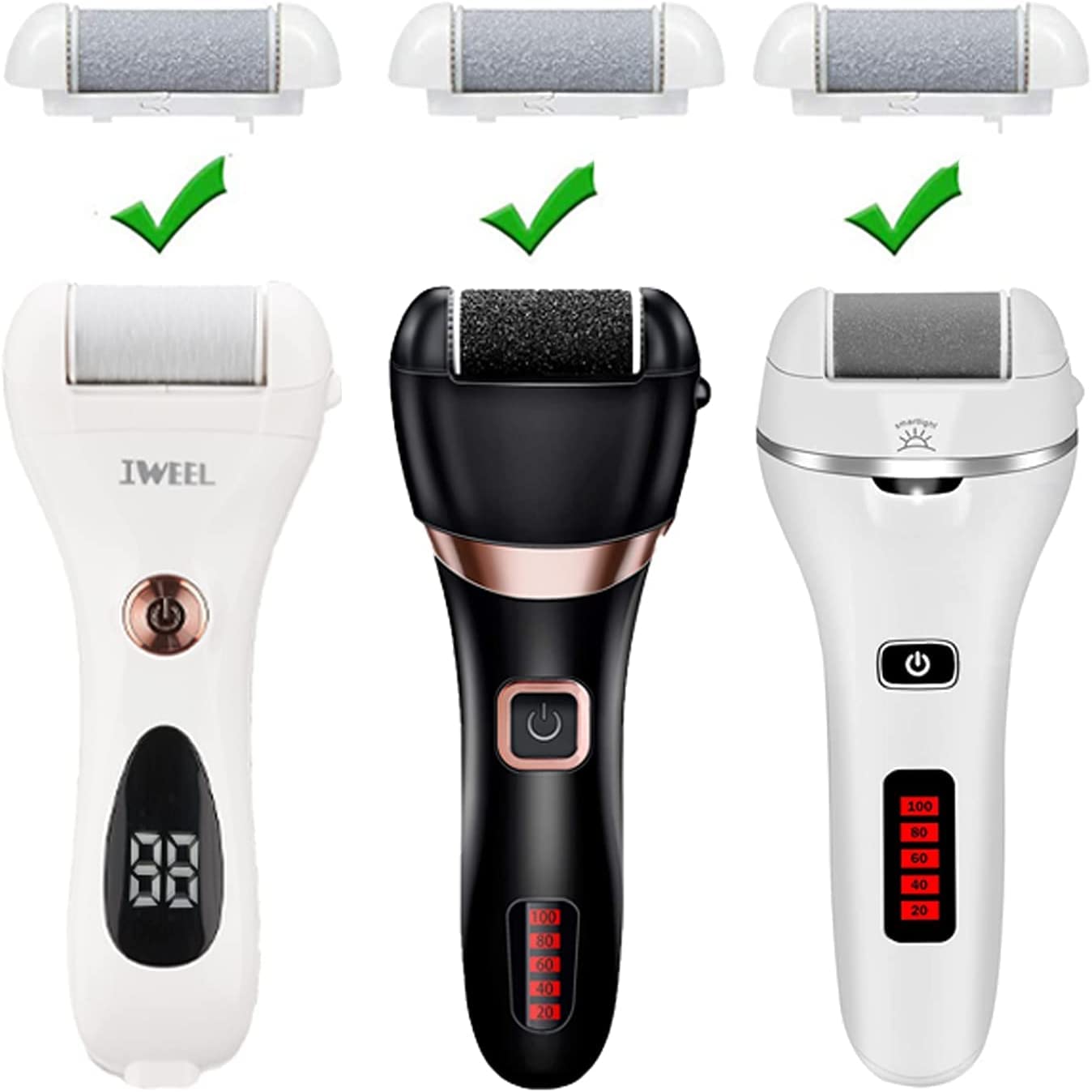 3 Different Replacement Roller Head for Model IW-9043 Electric Callus Remover, Foot File Pedicure Tools for Feet Callus Shaver Pedicure kit for Cracked Heels and Dead Skin
