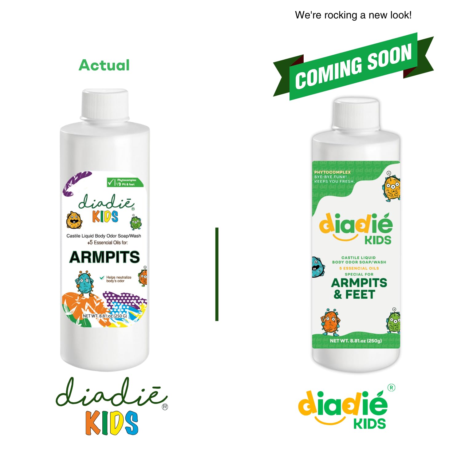 Diadié Kids Natural Castile Liquid Body Odor Soap/Wash, For Armpits, Boys or Girls, Made With 5 Essential Oils, 8.81 oz, 1 Pack